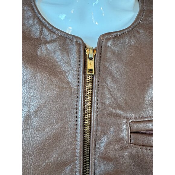 Ellen Kreager Brown Leather Womens Vest With Front Zipper & Chest Pocket Large - Picture 9 of 16